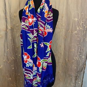 Imported Blue Long Hawaiian Floral Scarf